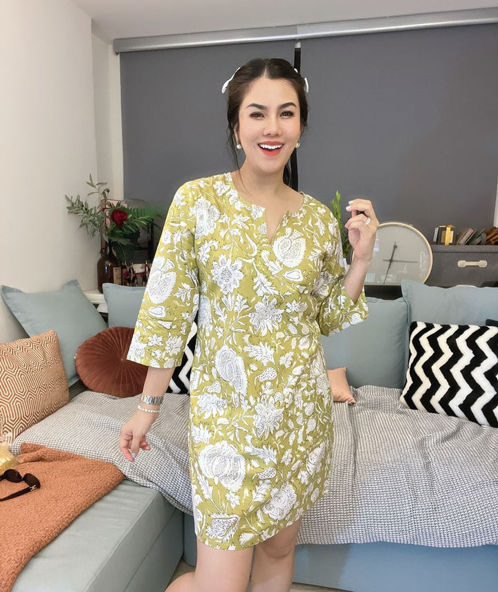 Green Floral sleeve dress