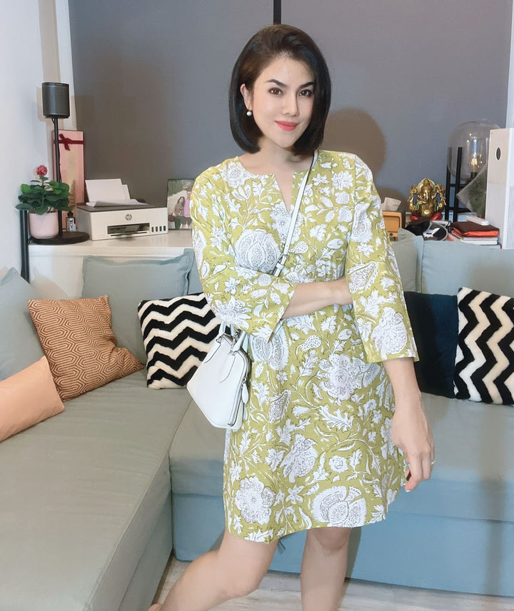 Green Floral sleeve dress