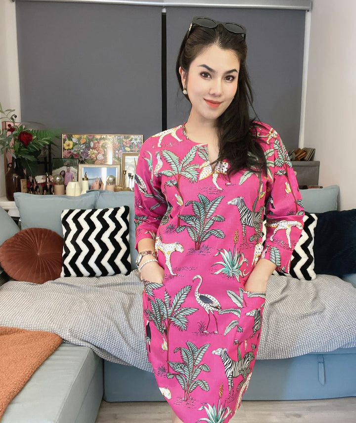 Pink Floral sleeve dress