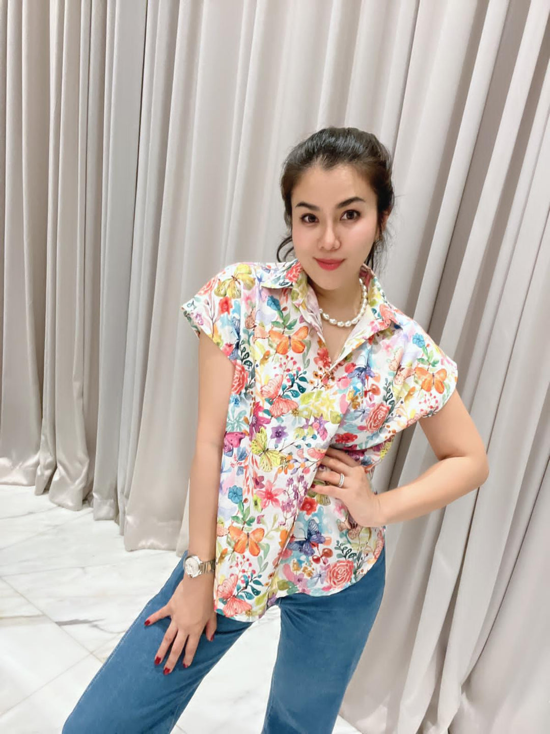 Flower Print Safari Shirt