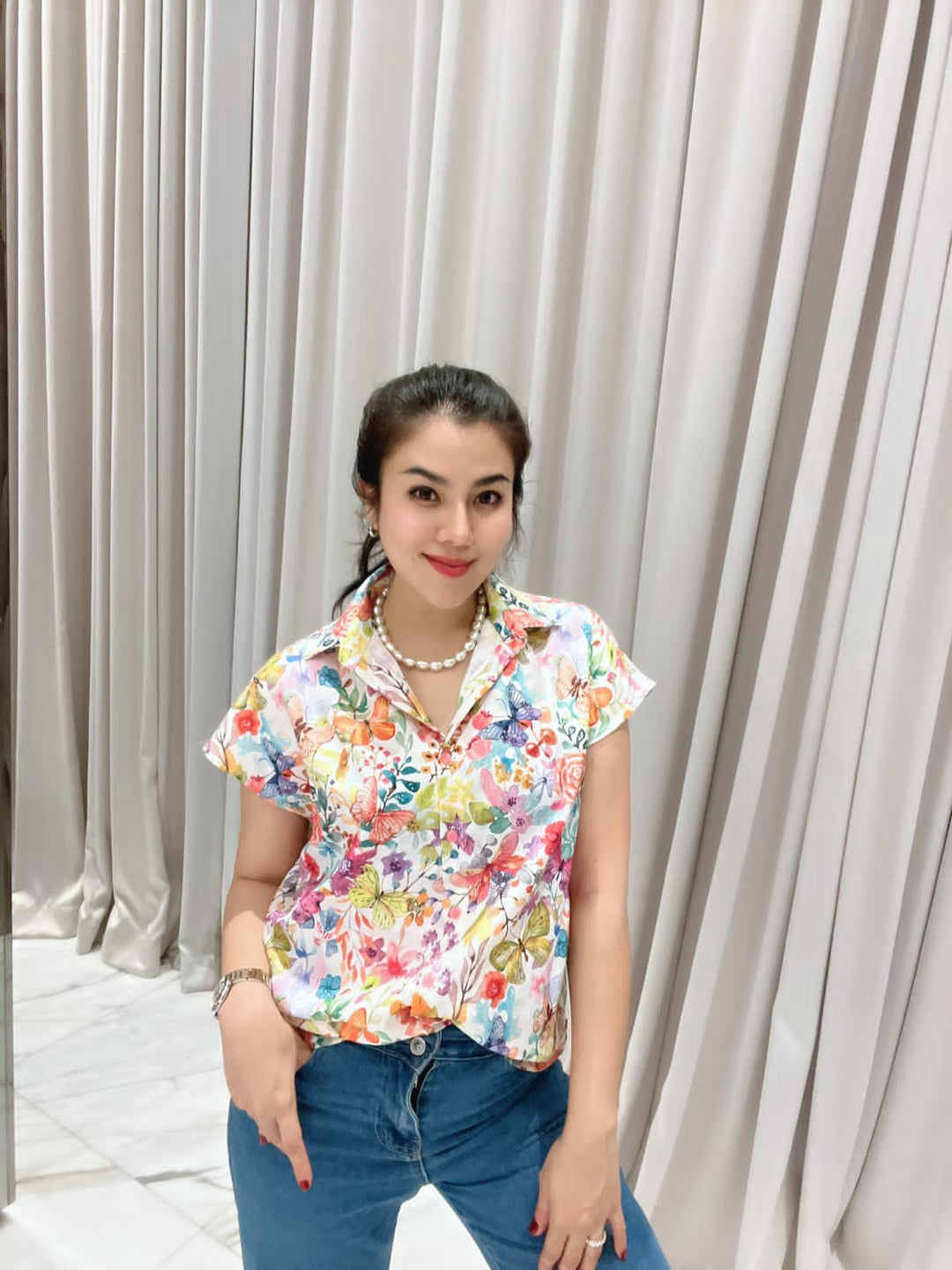 Flower Print Safari Shirt