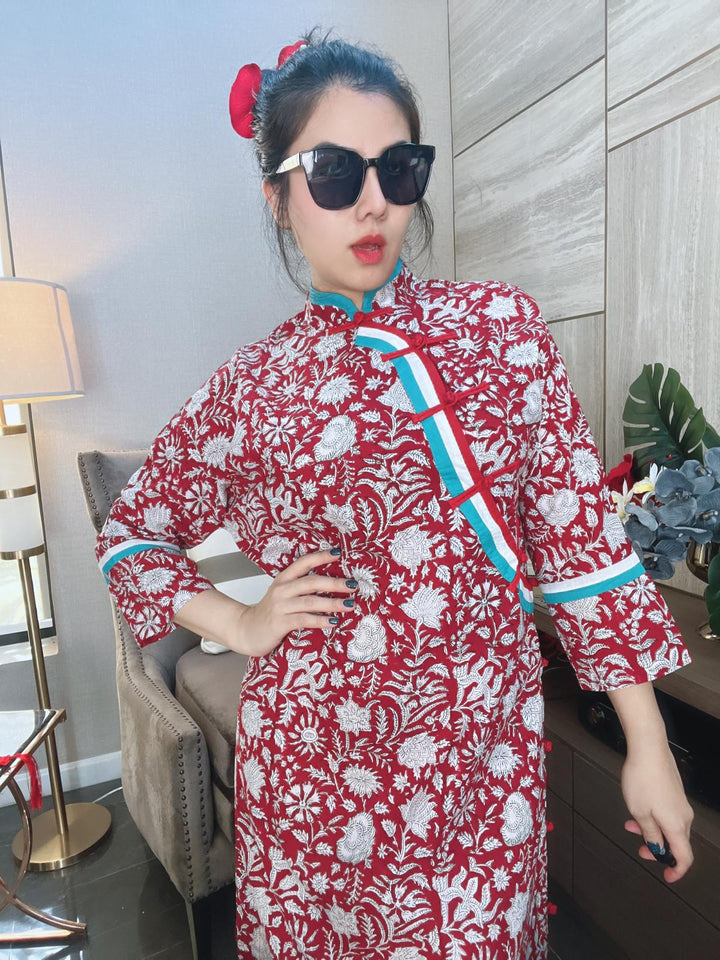 Red Floral Cheongsam dress