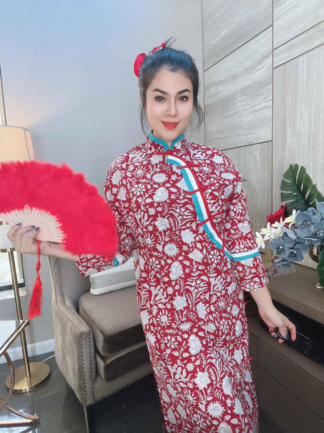 Red Floral Cheongsam dress