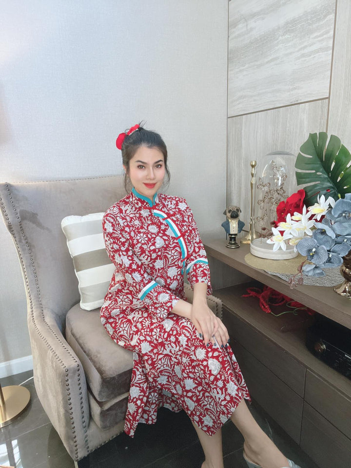 Red Floral Cheongsam dress