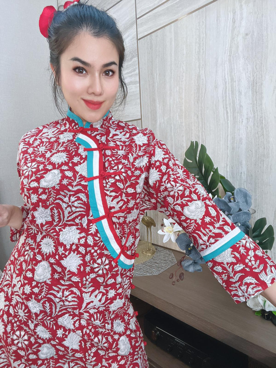 Red Floral Cheongsam dress