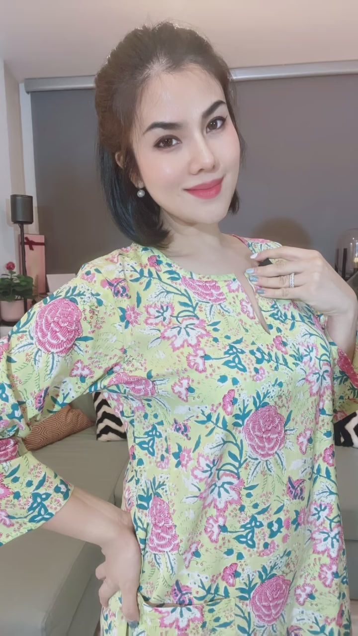 Green Floral sleeve dress