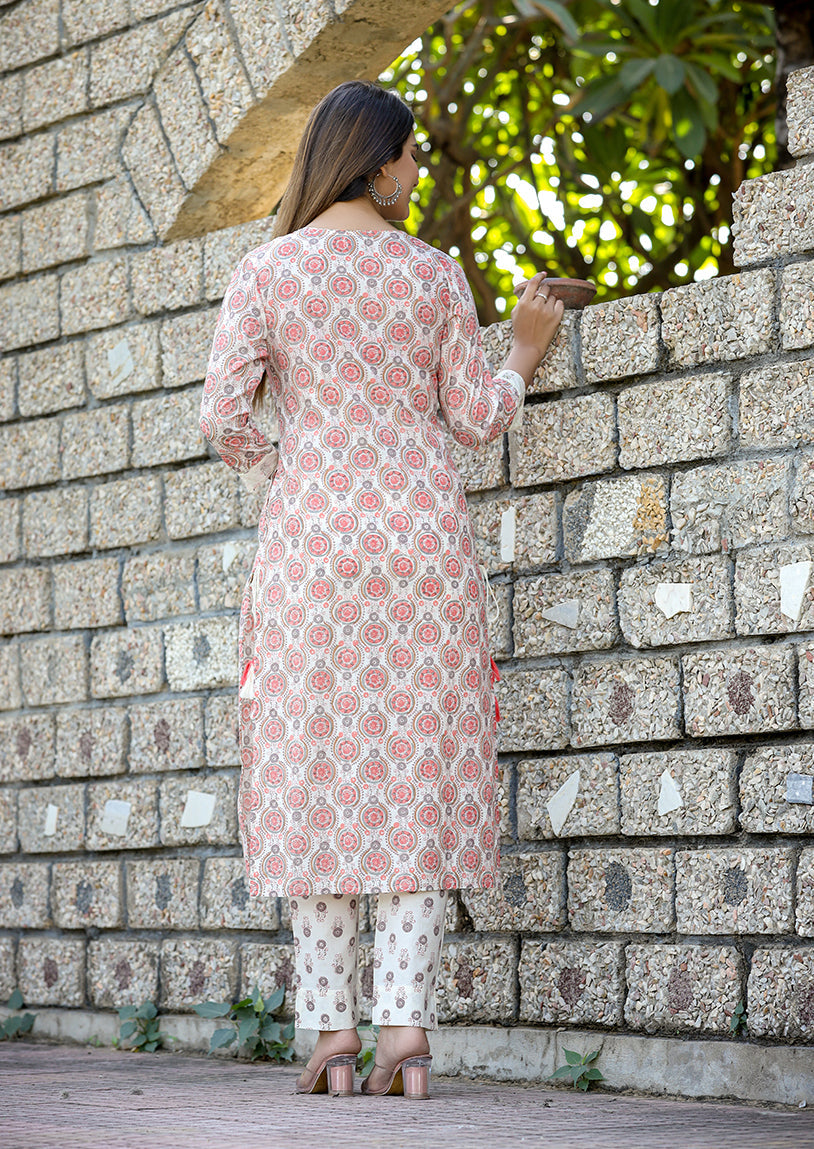 White Floral Mirror Embroidered Kurta Pant Set With Dupatta