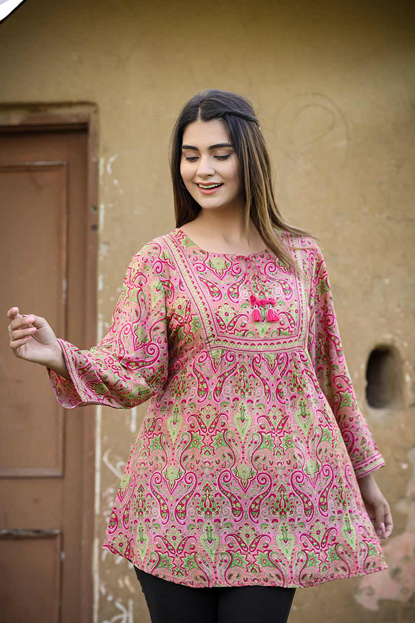 Peach Printed Cotton Top