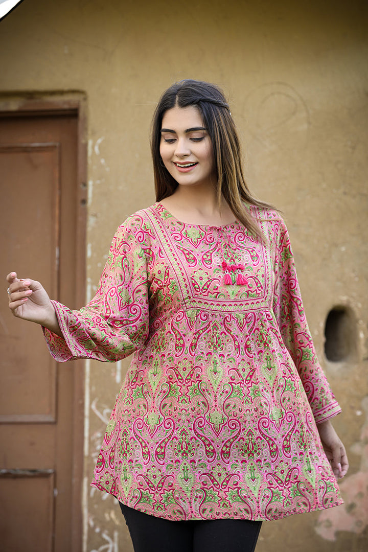 Peach Printed Cotton Top