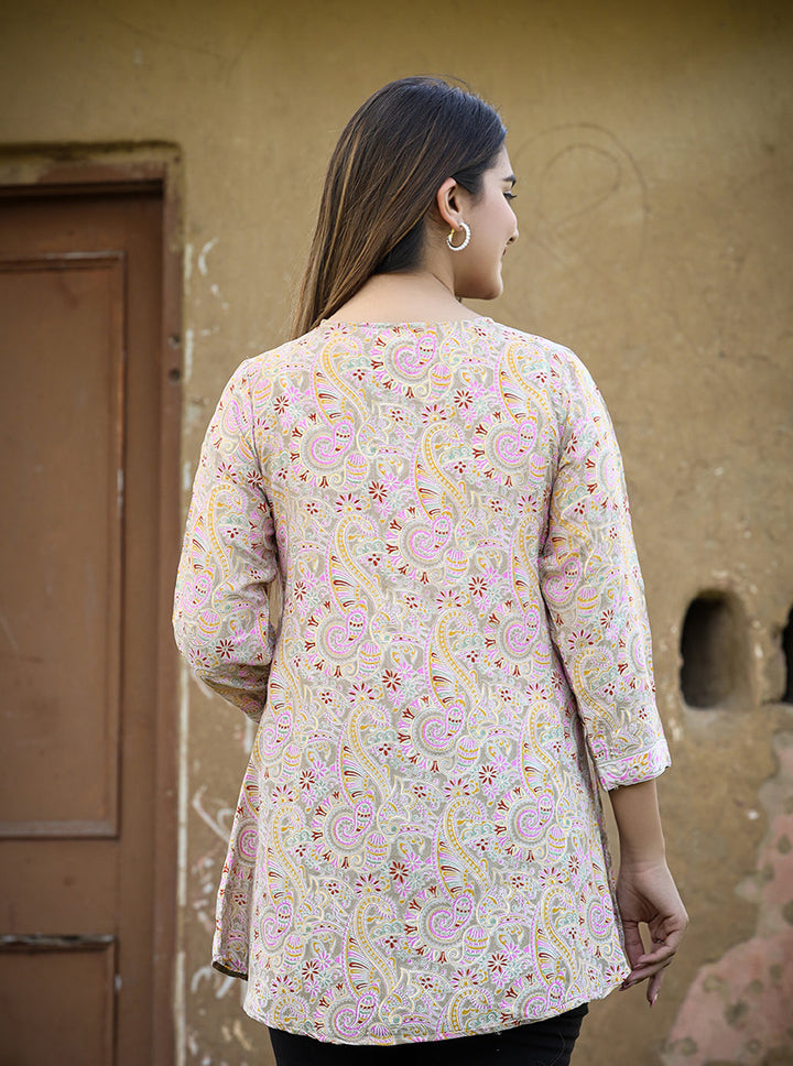 Yellow Cotton Printed Top