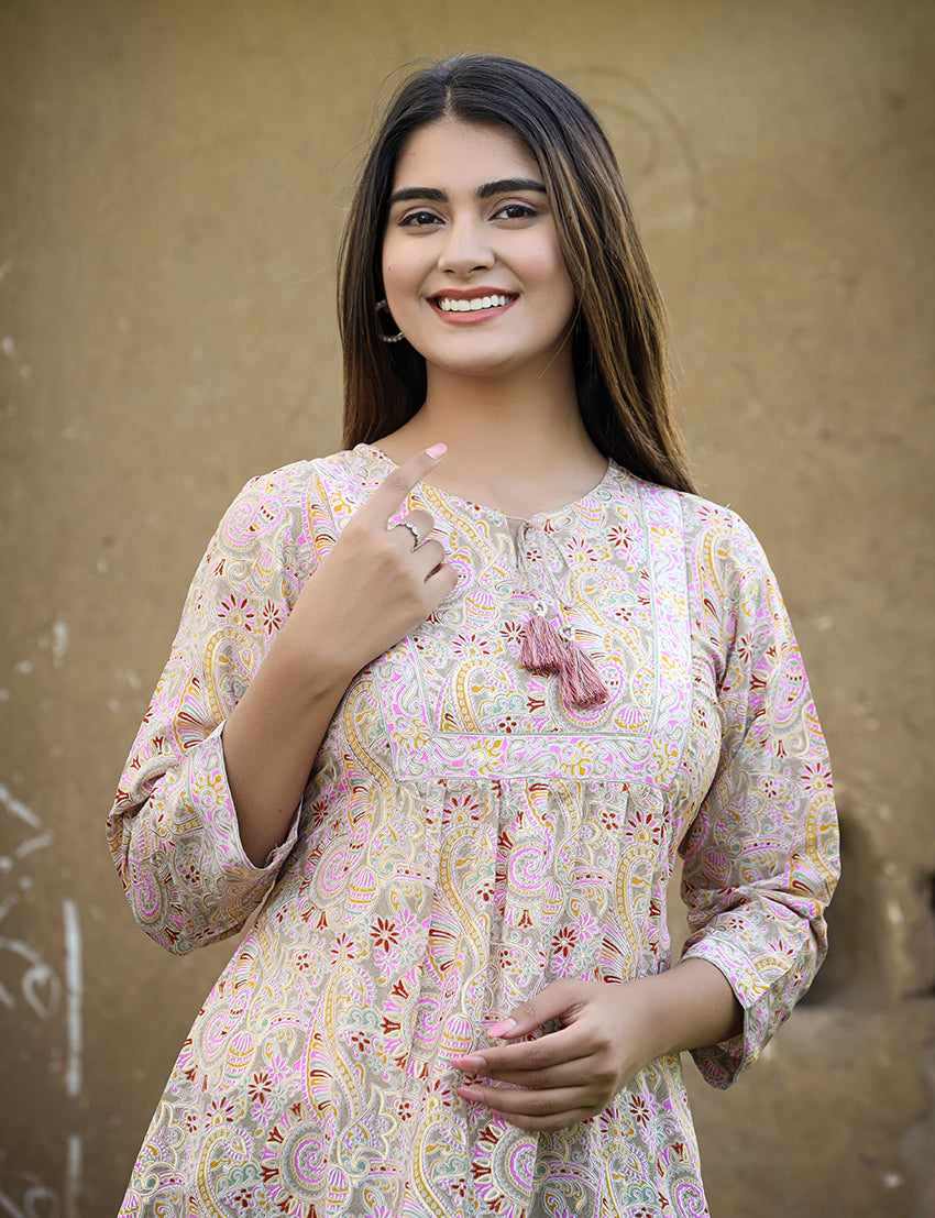 Yellow Cotton Printed Top