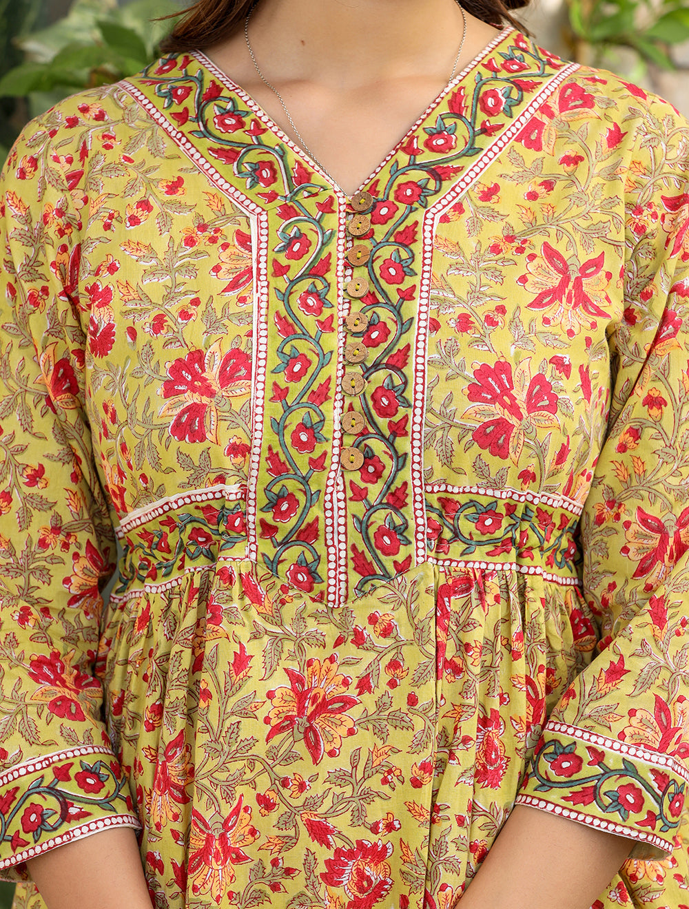 Stylish Mustard Printed Cotton Handblock Dress