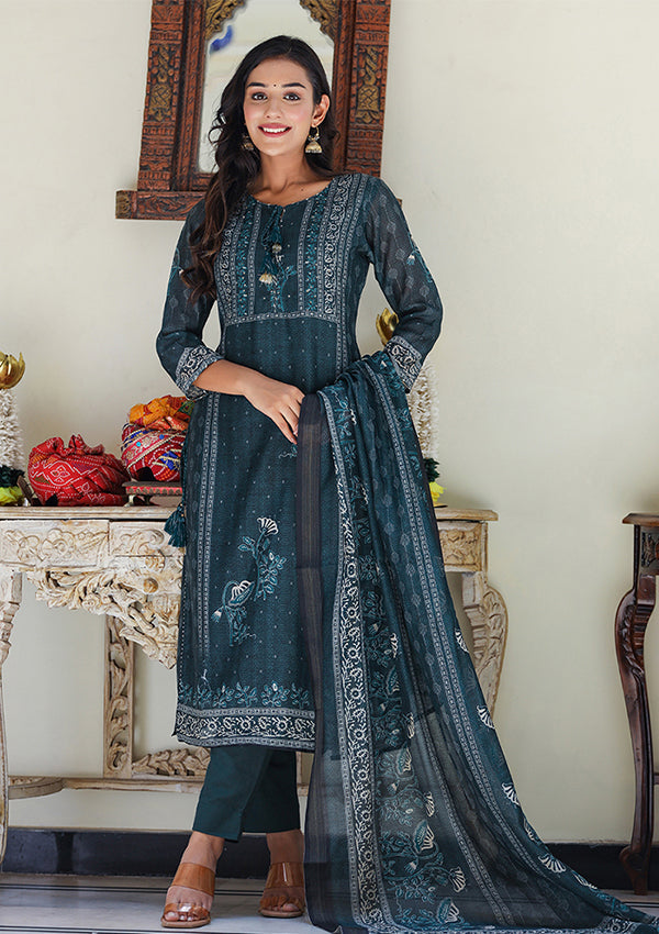 Bottle Green Chanderi Suit Set