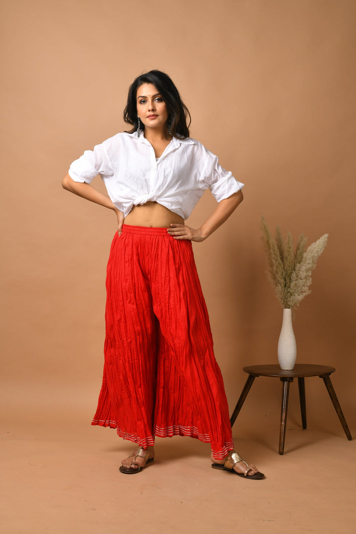 Red Solid Flared Cotton Sharara