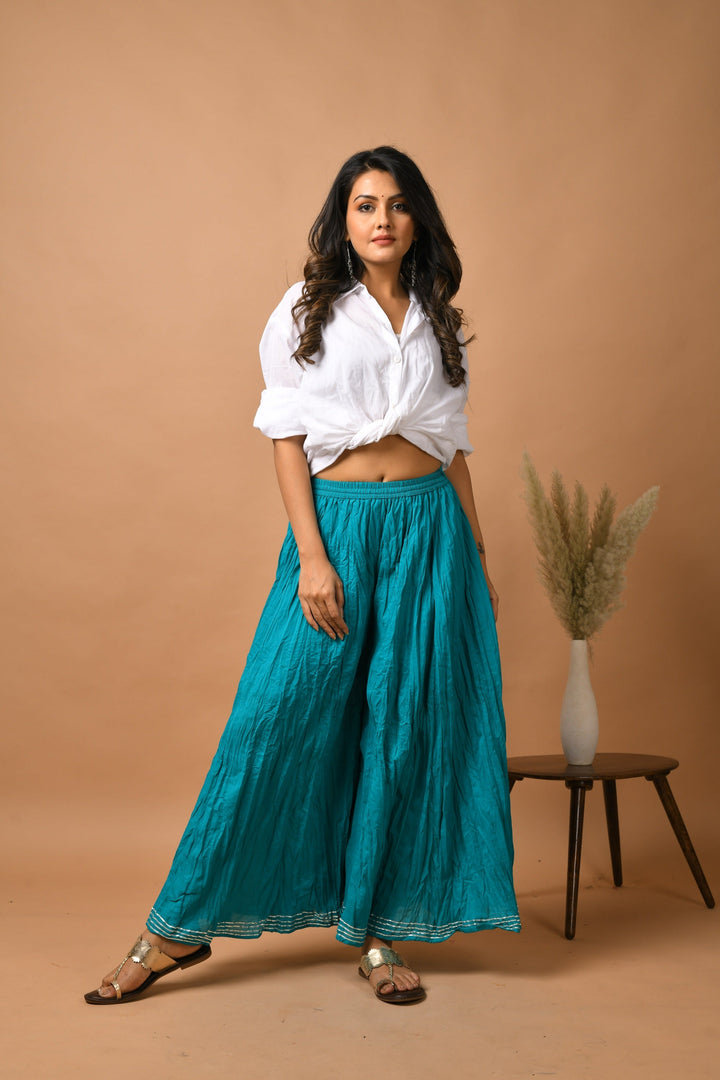Teal Green Solid Flared Cotton Sharara