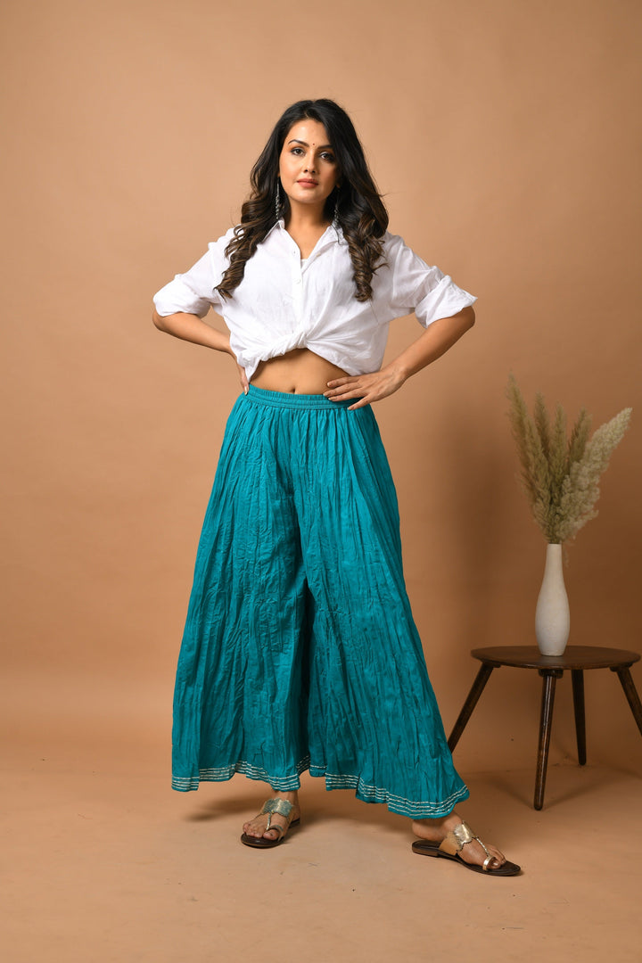 Teal Green Solid Flared Cotton Sharara