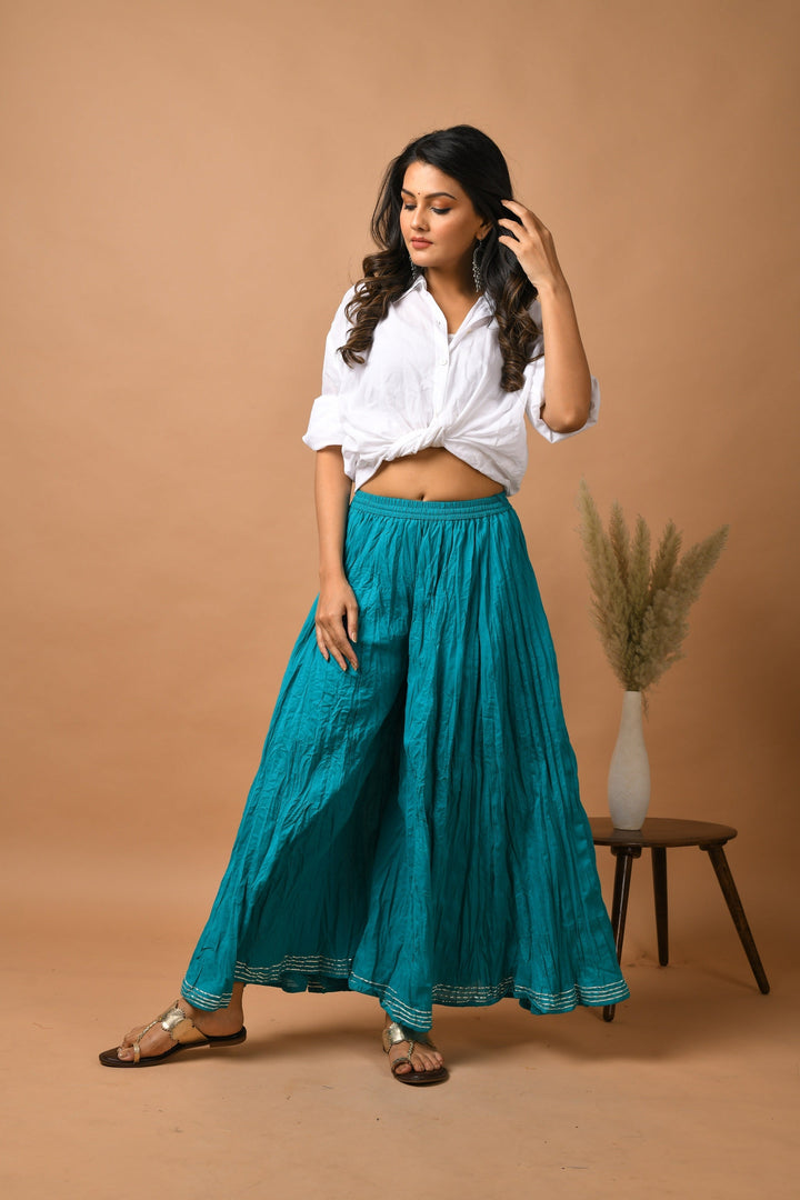 Teal Green Solid Flared Cotton Sharara