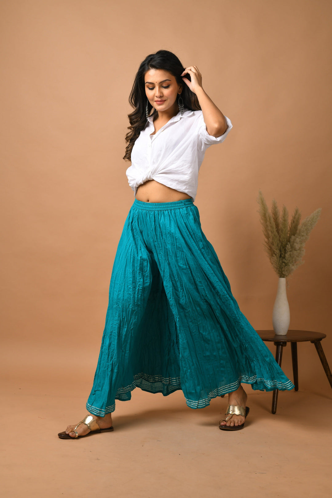 Teal Green Solid Flared Cotton Sharara