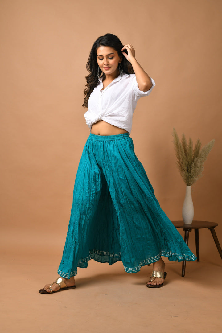 Teal Green Solid Flared Cotton Sharara