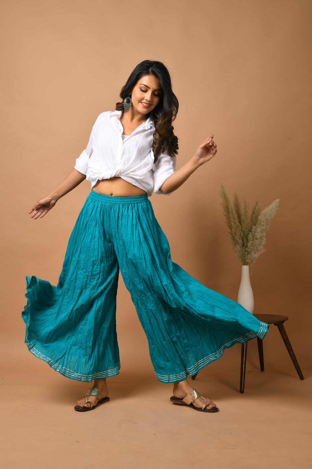 Teal Green Solid Flared Cotton Sharara