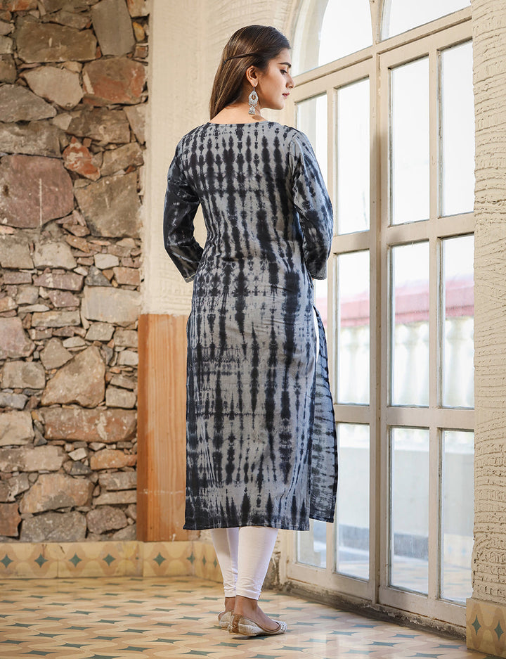 Black Tie Dye Print Cotton Casual Kurta
