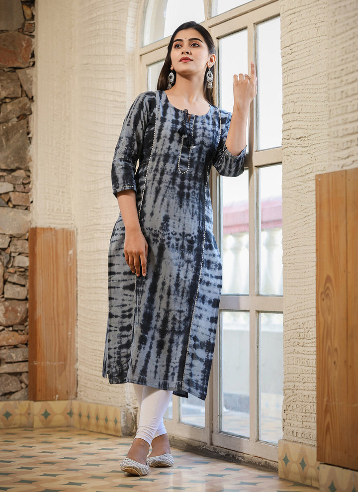 Black Tie Dye Print Cotton Casual Kurta