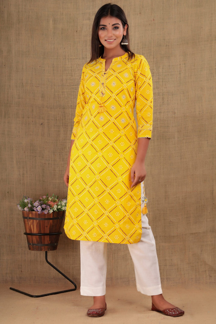 Yellow Bandhej Kurta Pant Set