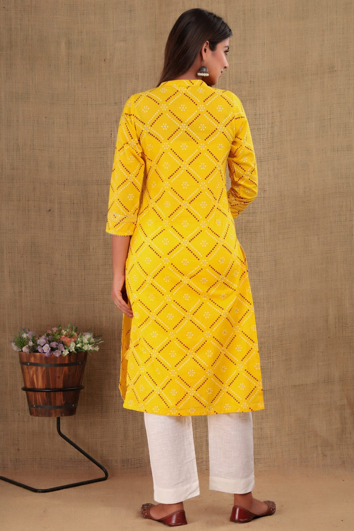 Yellow Bandhej Kurta Pant Set