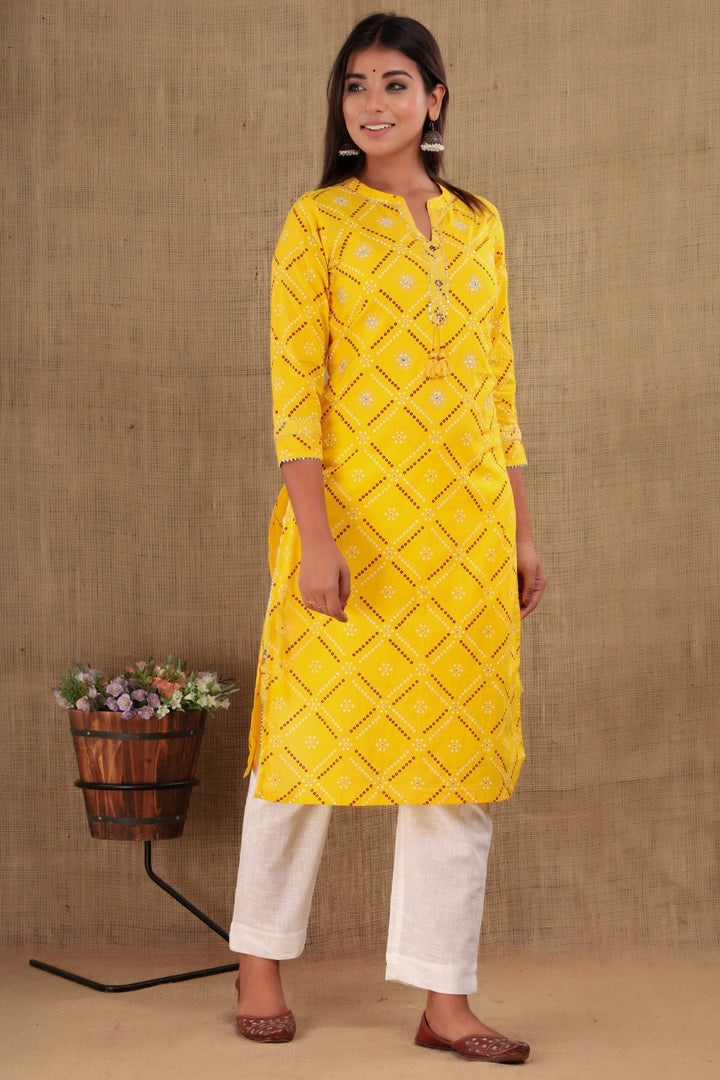 Yellow Bandhej Kurta Pant Set