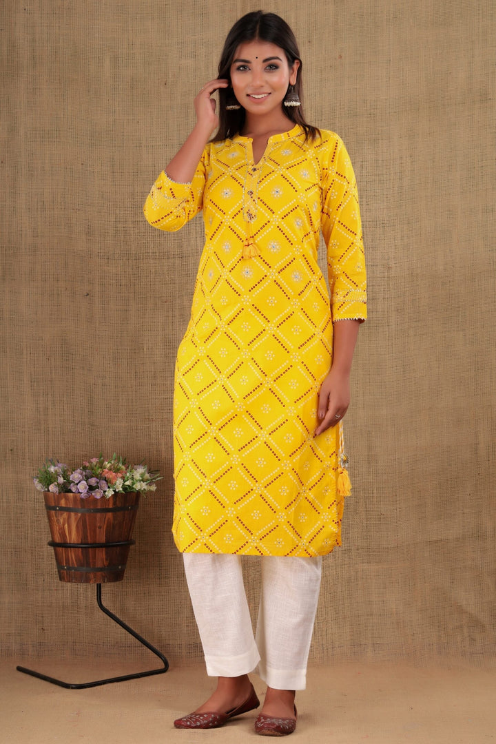Yellow Bandhej Kurta Pant Set