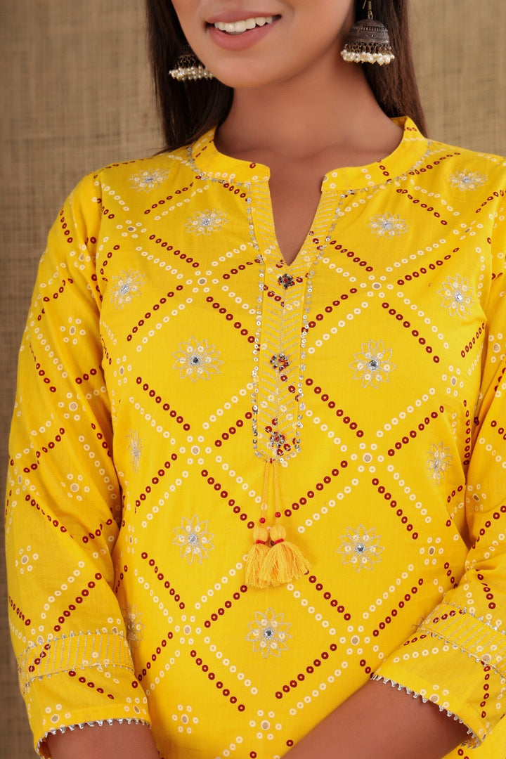 Yellow Bandhej Kurta Pant Set