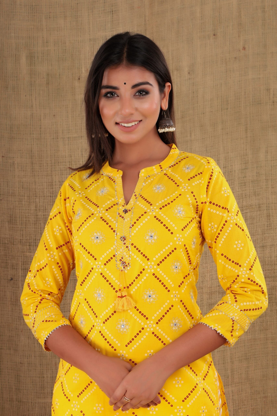Yellow Bandhej Kurta Pant Set