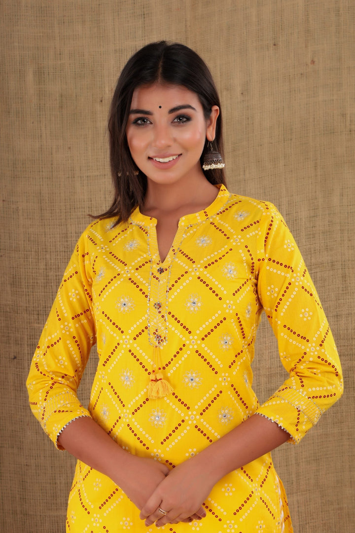 Yellow Bandhej Kurta Pant Set