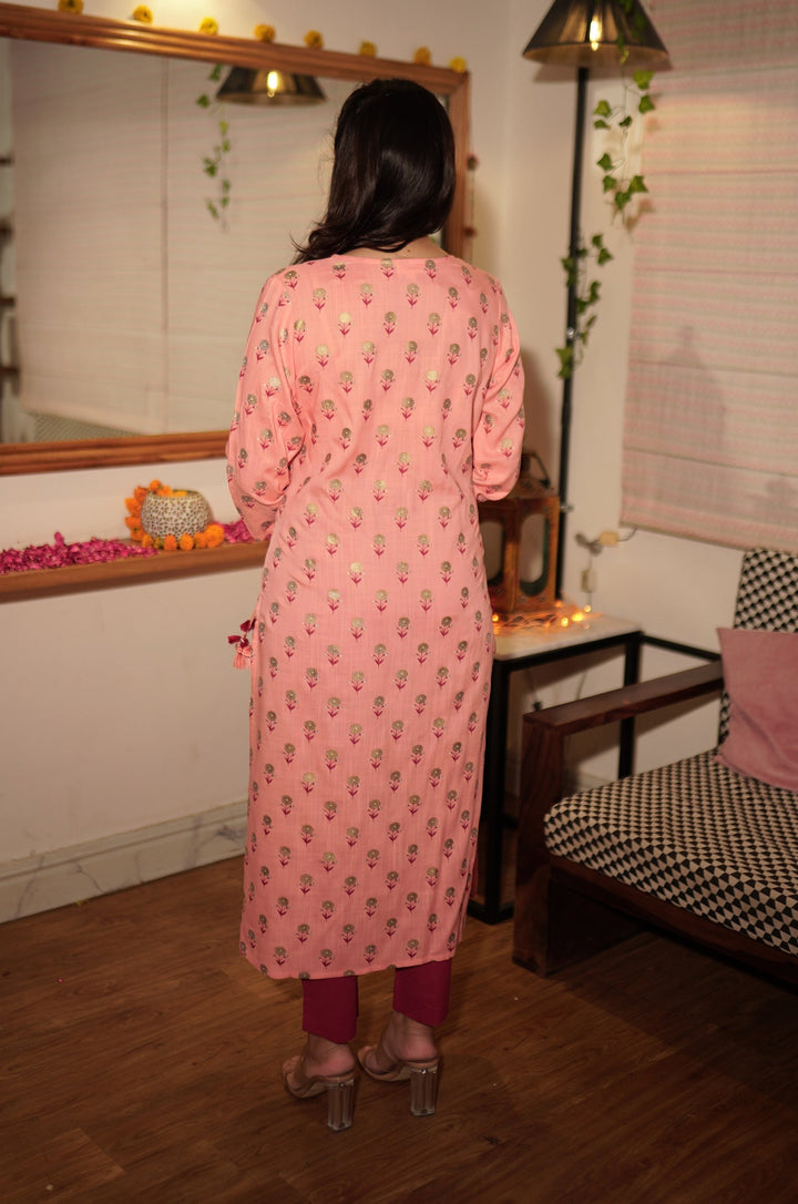 Pink Printed Straight Kurta Pant With Dupatta