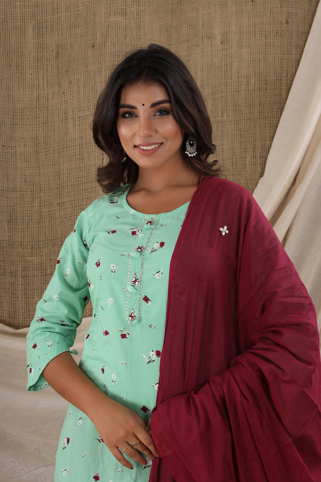 Green Printed Straight Kurta Pant With Dupatta