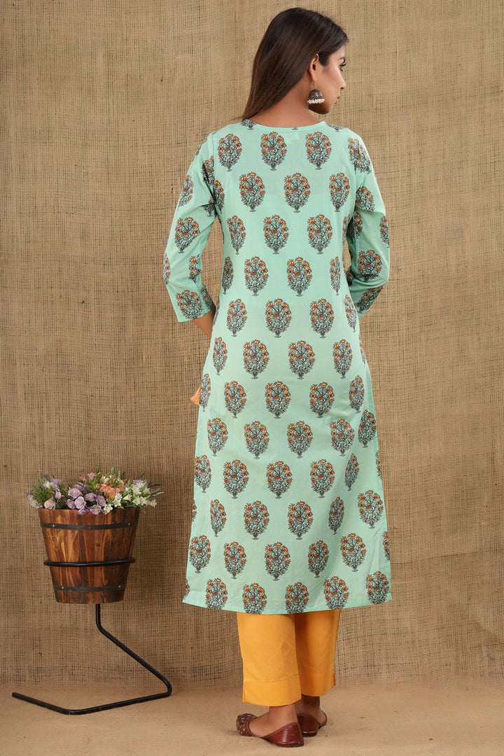 Green Floral Printed Suit Set