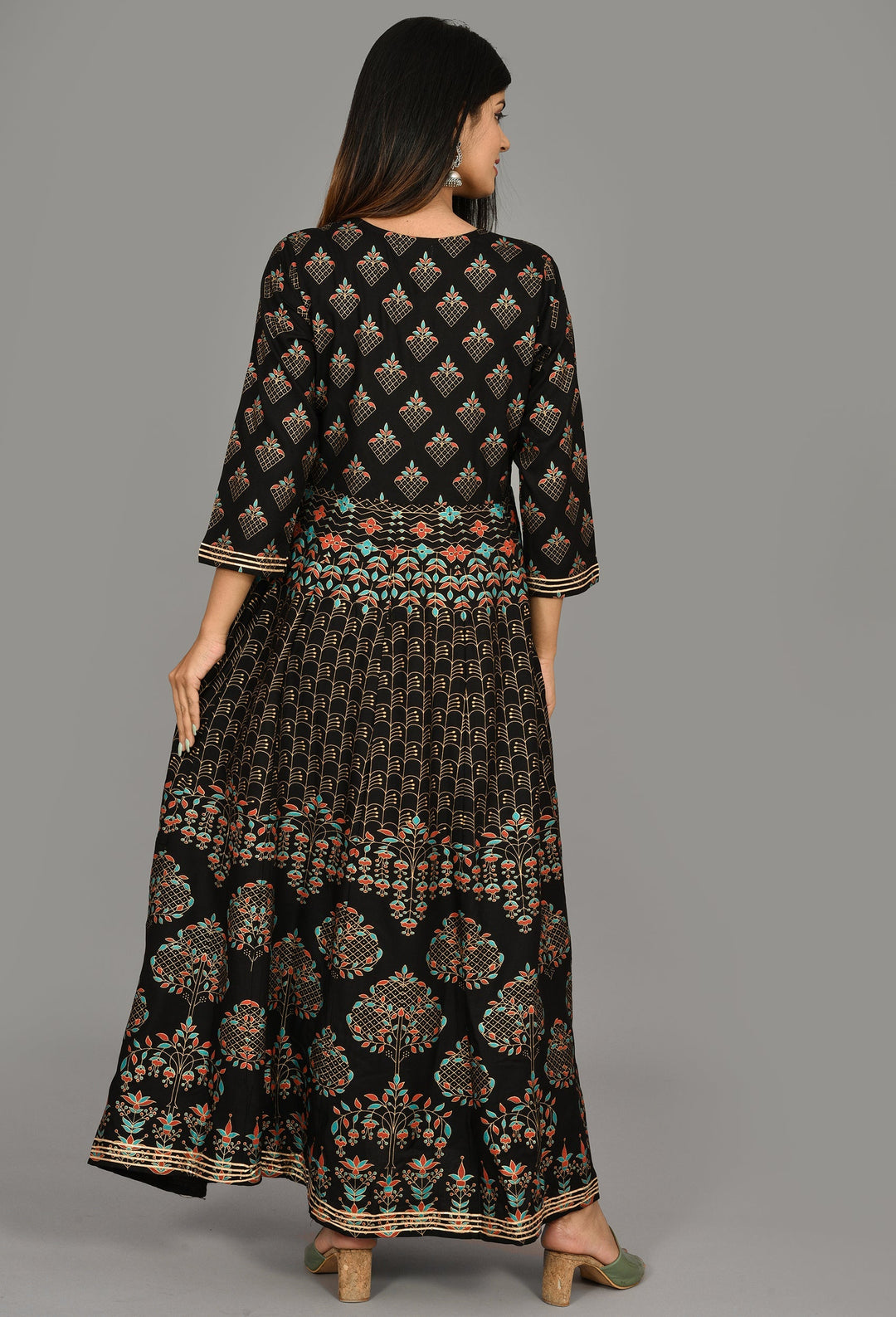 Black Gold Printed Anarkali Ethnic Gown