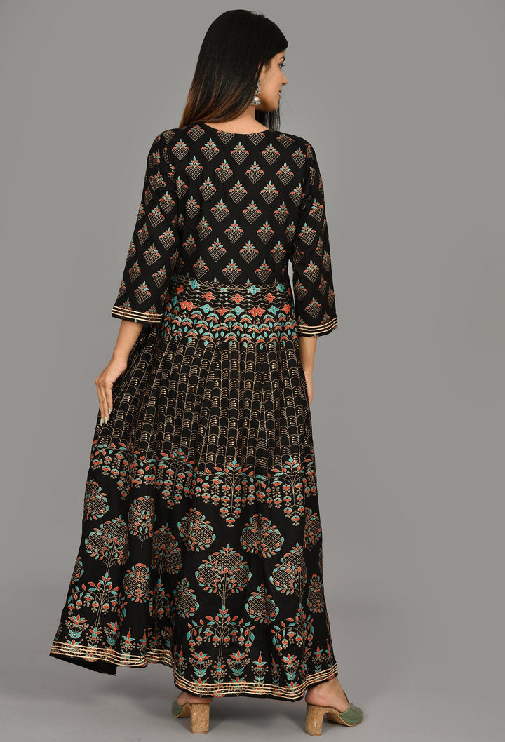 Black Gold Printed Anarkali Ethnic Gown