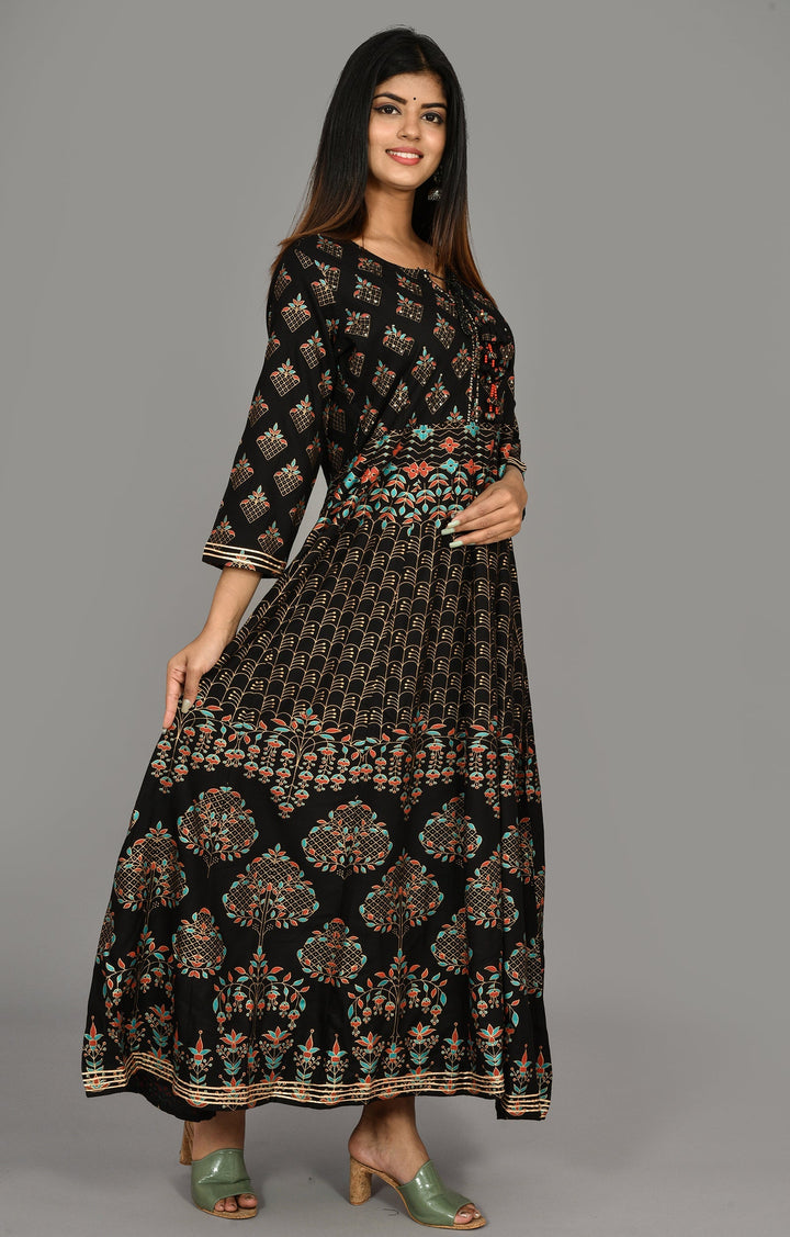 Black Gold Printed Anarkali Ethnic Gown