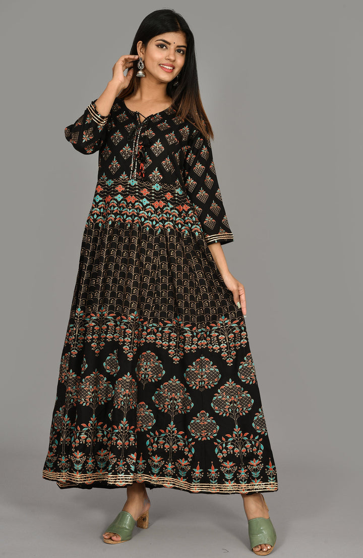 Black Gold Printed Anarkali Ethnic Gown