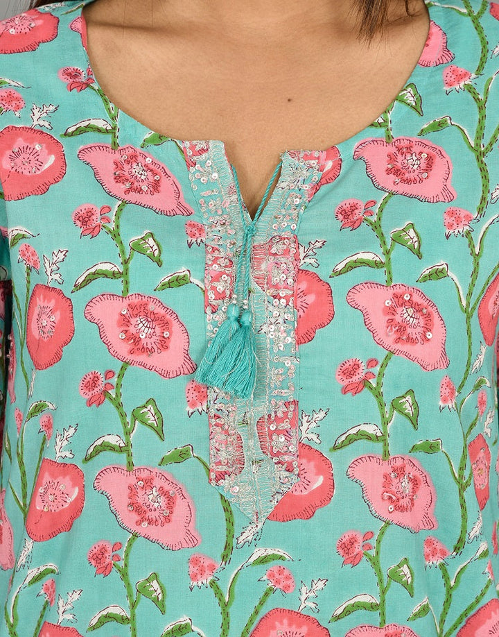 Pink Floral Printed Kurta Sharara Set