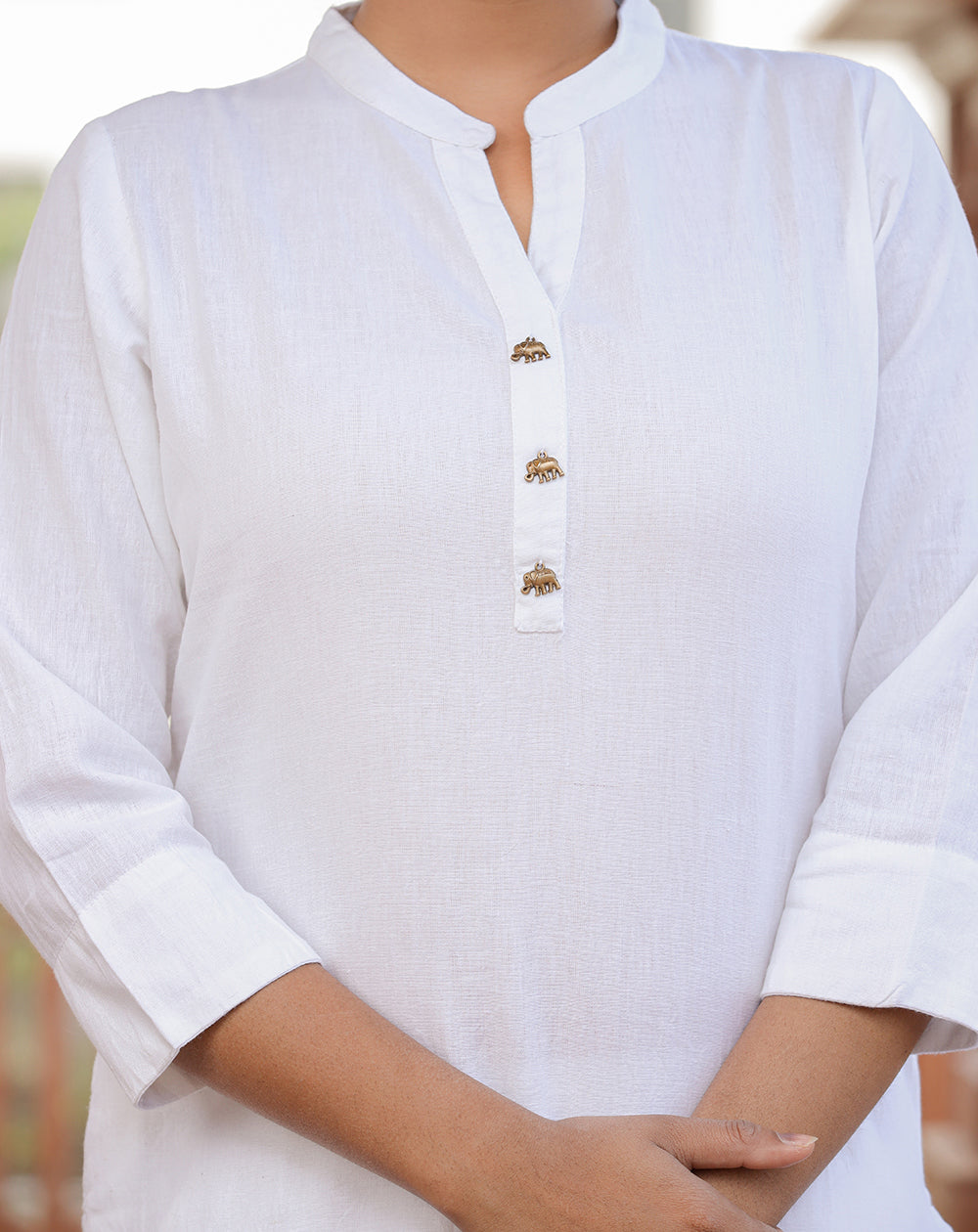 White Solid Cotton Casual Kurta Pant Set
