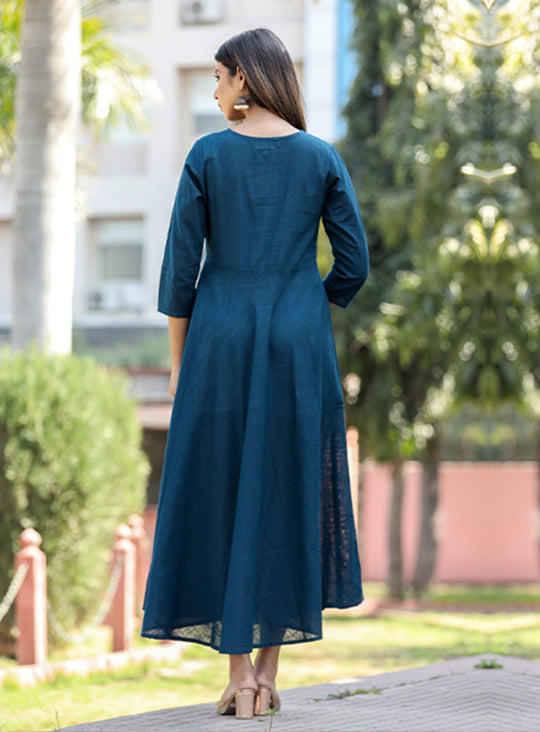 Navy Blue Sequin Cotton Anarkali Kurta