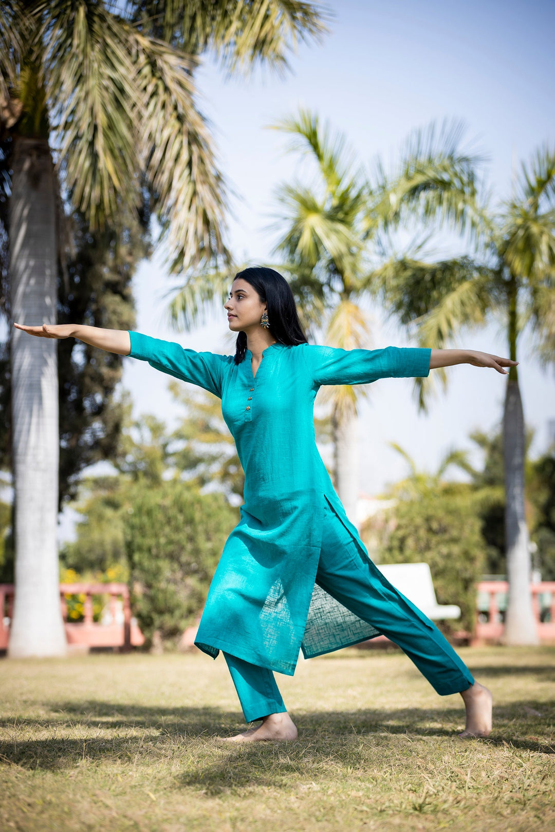 Teal Green Solid Cotton Casual Kurta