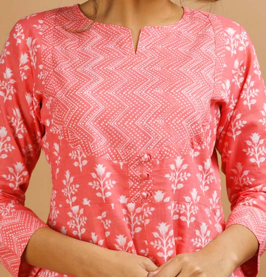 Pink Printed Cotton Kurta Pant With Dupatta