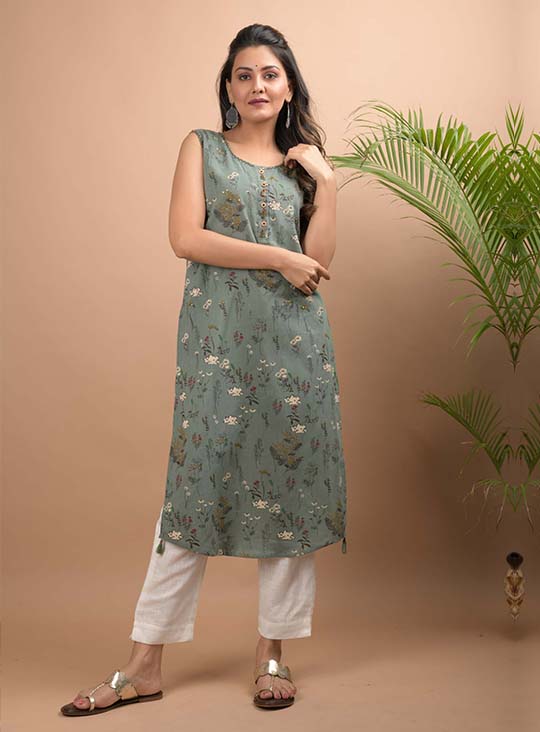Green Sleeveless Kurta Pant Set