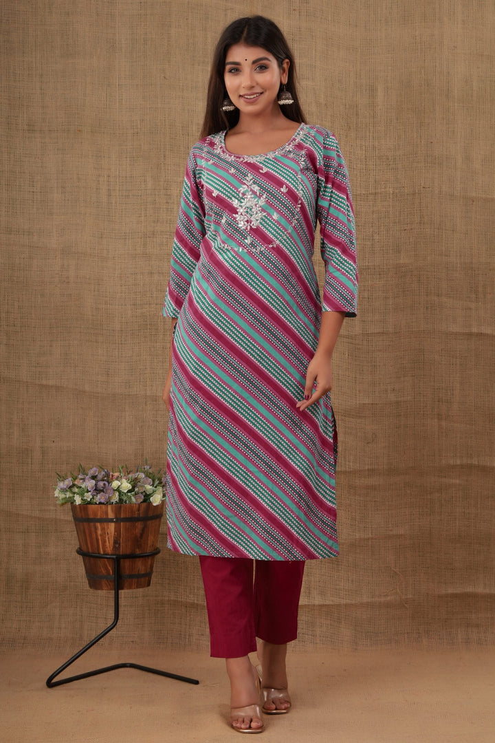 Multicolor Embroidered Cotton Kurta Pant Set