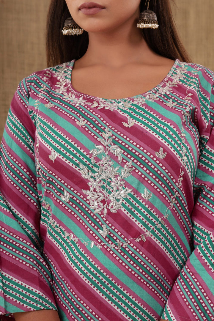 Multicolor Embroidered Cotton Kurta Pant Set