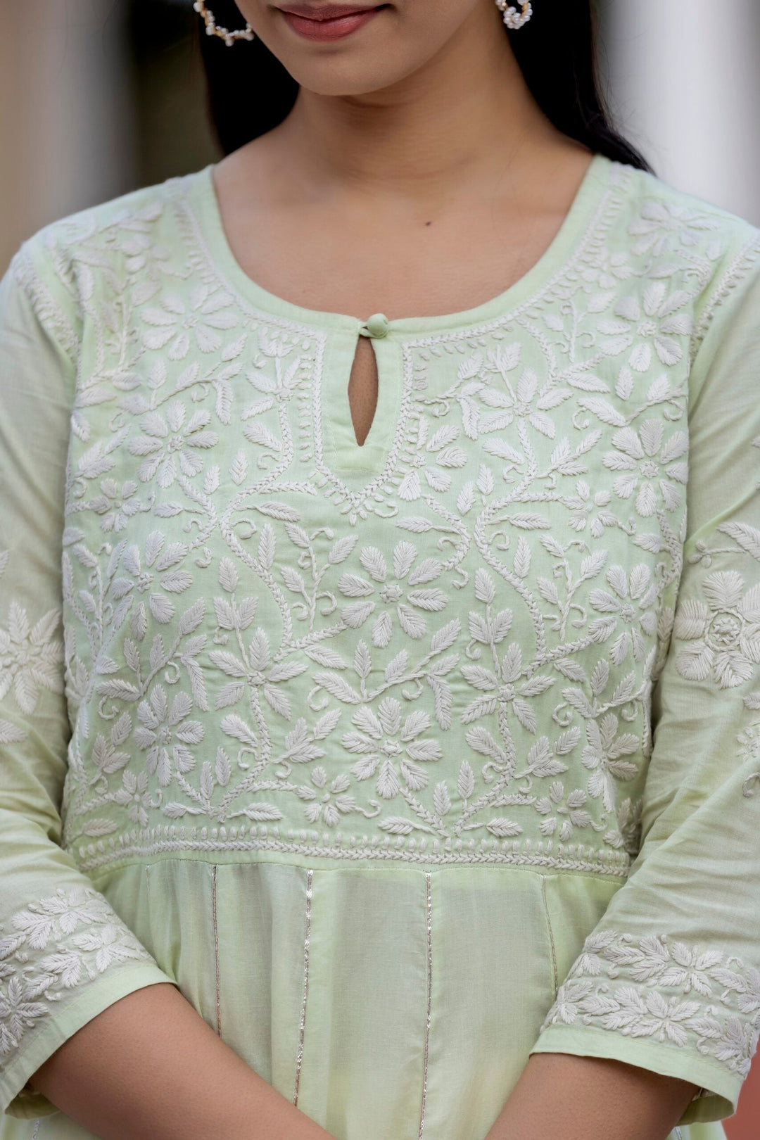 Green chikankari kurta pant for women