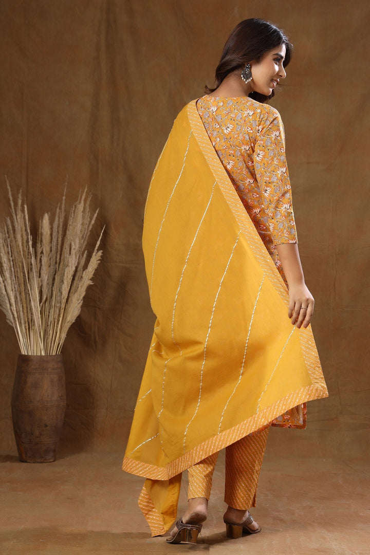 Mustard Floral Print Suit Set